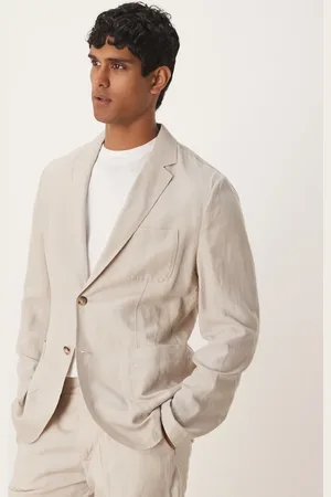 MANGO Lys slim fit-blazer i hørblanding - Del af sæt 18-Neutral