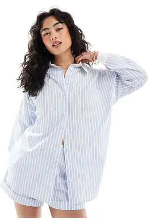 ASOS Oversized skjorte med kontrasterende krave og manchetter - Del af sæt-Blå