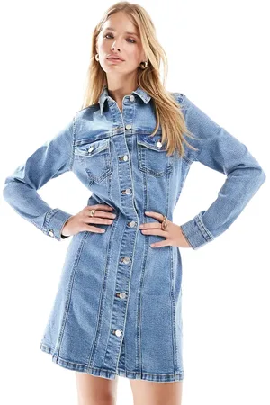 ASOS Figursyet mini-skjortekjole med lange ærmer i denim