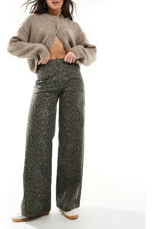 Object Ekstremt brede jeans med grønt leopardprint