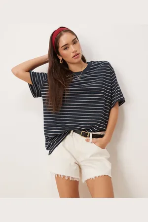 ASOS Marineblå oversized tekstureret T-shirt med striber