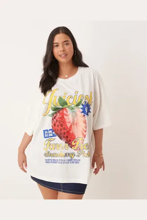 ASOS ASOS DESIGN Curve - Cremehvid oversized T-shirt med vintage-jordbærprint