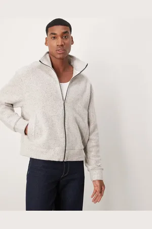 ASOS Cremehvid oversized jakke med gennemgående lynlås i blød fleece i firkantet pasform