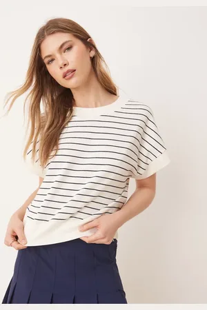 ASOS Stribet T-shirt med tekstur i firkantet pasform-Hvid