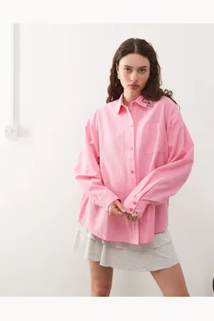 COLLUSION Pink oversized skjorte i vævet blandingsstof-Multifarvet