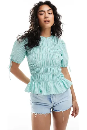 ASOS Grøn overdel med pufærmer, rynker og striber