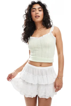 Miss Selfridge Sart grøn ribstrikket cami-top med broderede kanter