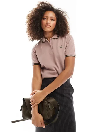 Fred Perry Støvet pink og sort poloskjorte med dobbelt kantstribe