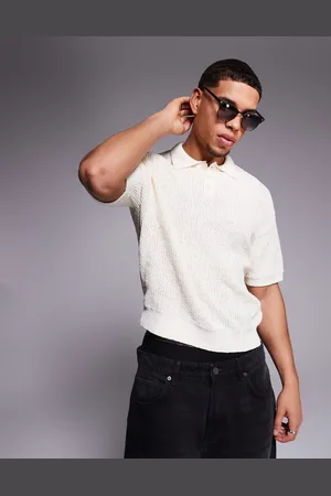 Bershka Ecrufarvet polo med strikket krave