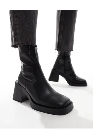 ASOS Rome - Sorte støvler med pateausål, mellemhøj hæl og firkantet snude