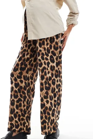 Mama;licious Mamalicious Maternity - Bukser med vide ben og taljekant under maven i leopardprint-Multifarvet
