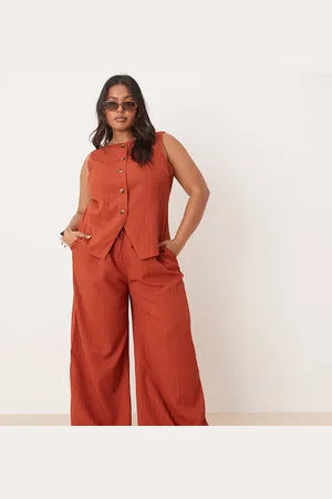 ASOS Curve - Rustfarvede palazzo-bukser i krølstof - Del af sæt-Orange