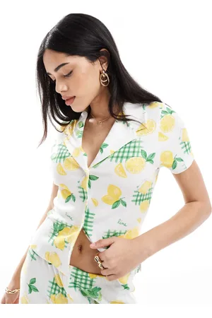 ASOS Krympet skjorte med reverskrave, vaffeltekstur og citronprint