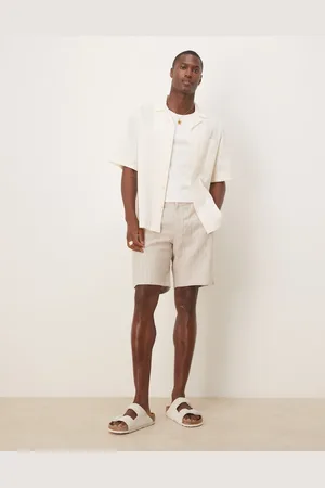 MANGO Og skræddersyede shorts i hørblanding med striber-Neutral