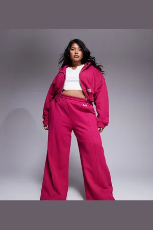 ASOS Weekend Collective Curve - Bordeauxpink joggingbukser med lige ben og pintucks i kraftigt stof - Del af sæt-Rød