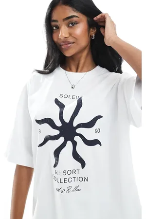 4th & Reckless Oversized T-shirt i forvasket bomuld med "soleil"-motiv-Grå