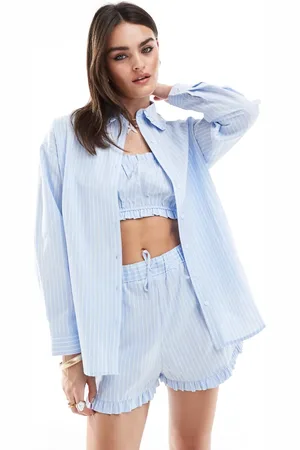 Miss Selfridge Oversized skjorte med krave i poplin med blå striber - Del af sæt