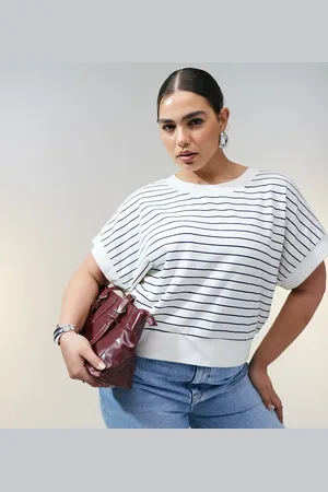 ASOS ASOS DESIGN Curve - T-shirt med teksturerede striber i firkantet pasform-Hvid