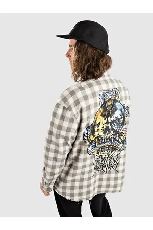 Broken Promises Corn Snake Spatter Distressed Flannel Skjorte grå