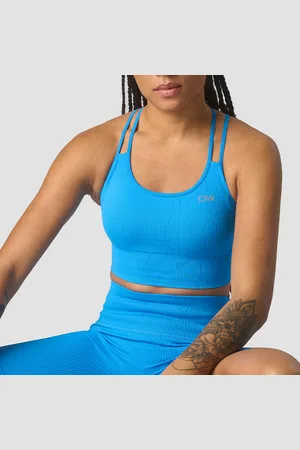 ICANIWILL Ribbed Define Seamless Sports Bra, Azure Blue