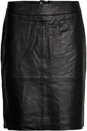 Culture Cuberta Leather Skirt Knælang Nederdel Black