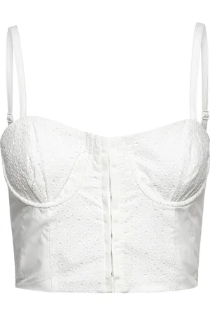 French Connection Iva Broderie Cot Crop Top Tops Crop Tops Sleeveless Crop Tops White