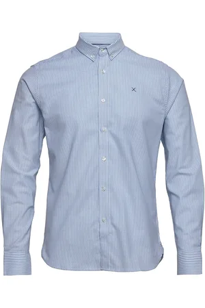 Clean Cut Oxford Stretch Stripe L/S Tops Shirts Casual Blue