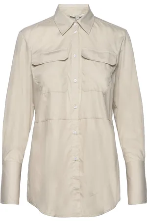 Dagmar Sim Poplin Tops Shirts Long-sleeved Beige