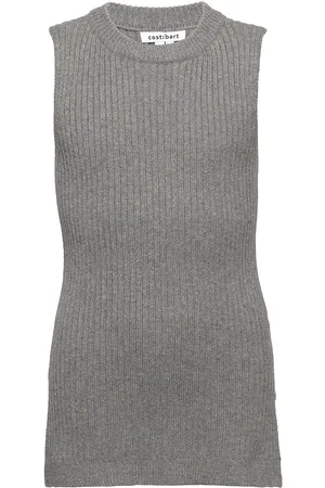 CostBart Cbpenny Long Knitted Slipover Tops Vests Grey