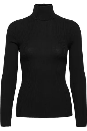 Wolford Merino Fine Rib Top Long Sleev Tops Knitwear Turtleneck Black