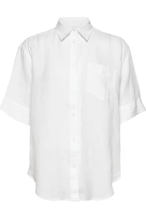 GANT Rel Ss Linen Chambray Shirt Tops Shirts Short-sleeved White