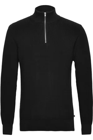 Clean Cut Mario Half-Zip Knit Tops Knitwear Half Zip Jumpers Black