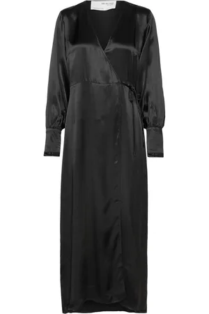SELECTED Slflyra Ls Ankle Wrap Dress B Maxikjole Festkjole Black