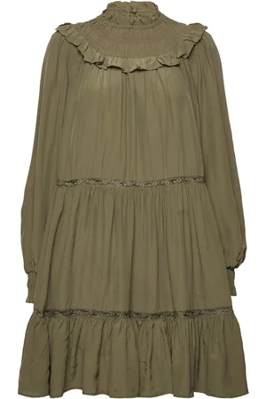 Scotch&Soda Smocked And Tiered Long Sleeved Dress Kort Kjole Khaki Green