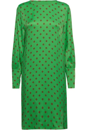 Coster Copenhagen Dress With Gatherings In Dot Print Knælang Kjole Green