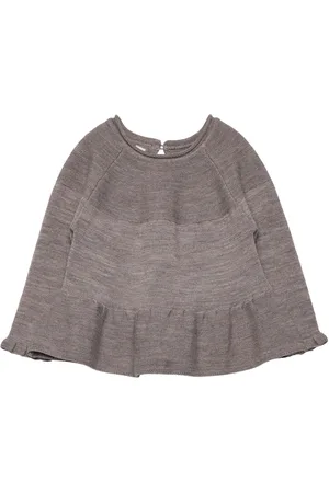 Copenhagen Colors Merino Knit Blouse With Frill Tops Blouses & Tunics Grey