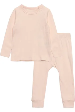 Copenhagen Colors Rib Jersey Long Johns Set Sets Sets With Long-sleeved T-shirt Pink