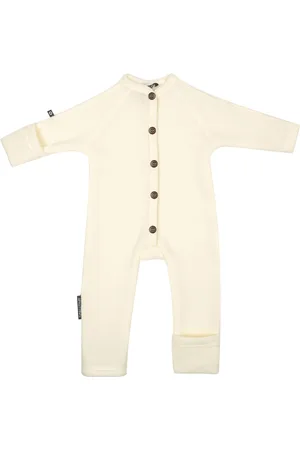 Smallstuff Jumpsuit, Merino Wool W. Buttons, Offwhite Langærmet Body Beige