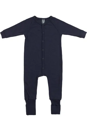 Smallstuff Night Suit, Navy Drop Needle, Merino Wool Pyjamas Sie Jumpsuit Navy