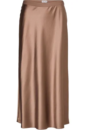 Ahlvar Gallery Hana Satin Silk Skirt Designers Knee-length & Midi Brown