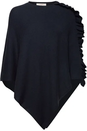 Cream Odettecr Poncho Tops Knitwear Ponchos Navy