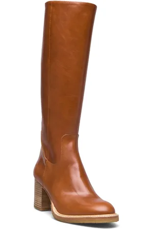ANGULUS Bootie - Block Heel - With Zippe Lange Støvler Brown