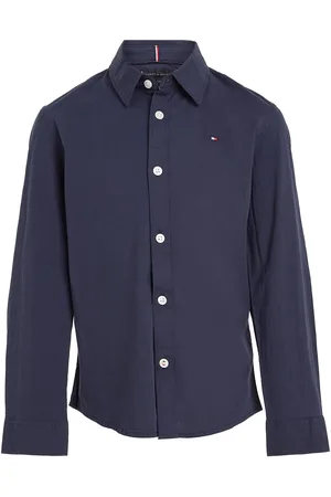 Tommy Hilfiger Solid Stretch Poplin Shirt L/S Tops Shirts Long-sleeved Shirts Blue