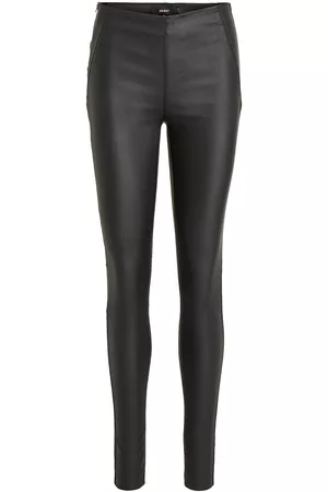 Object Objbelle Mw Coated Leggings Noos Bottoms Trousers Leather Leggings-Bukser Black