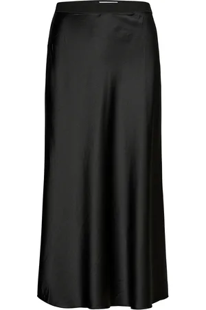 Ahlvar Gallery Hana Satin Silk Skirt Designers Knee-length & Midi Black