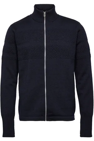 Mads Norgaard Wool Klemens Zip Knit Tops Knitwear Full Zip Jumpers Navy