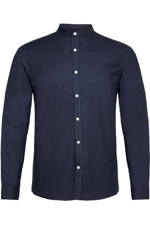 Lindbergh Oxford Manderin Superflex L/S Tops Shirts Casual Navy
