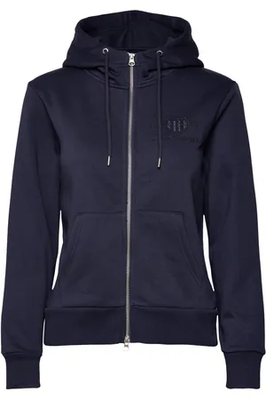 GANT Reg Tonal Shield Zip Hoodie Tops Sweatshirts & Hoodies Hoodies Navy