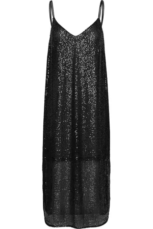Second Female Shine On Slipdress Knælang Kjole Black