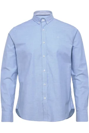 Clean Cut Oxford Stretch Plain L/S Tops Shirts Casual Blue